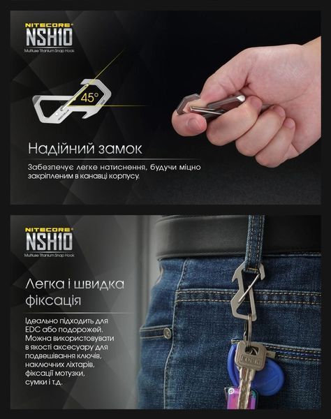 Титановий карабін-мультитул-брелок Nitecore NSH10 (49мм, 3 функції)
