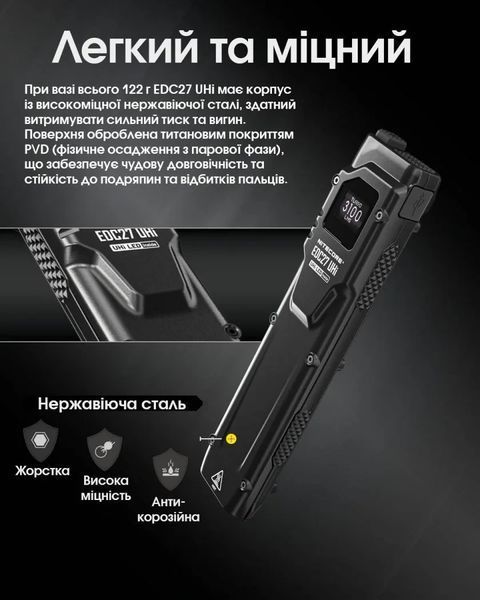 Потужний далекобійний ультратонкий ліхтар Nitecore EDC27 UHi (3100Лм, 305м, USB Type-C) 010341.1 фото