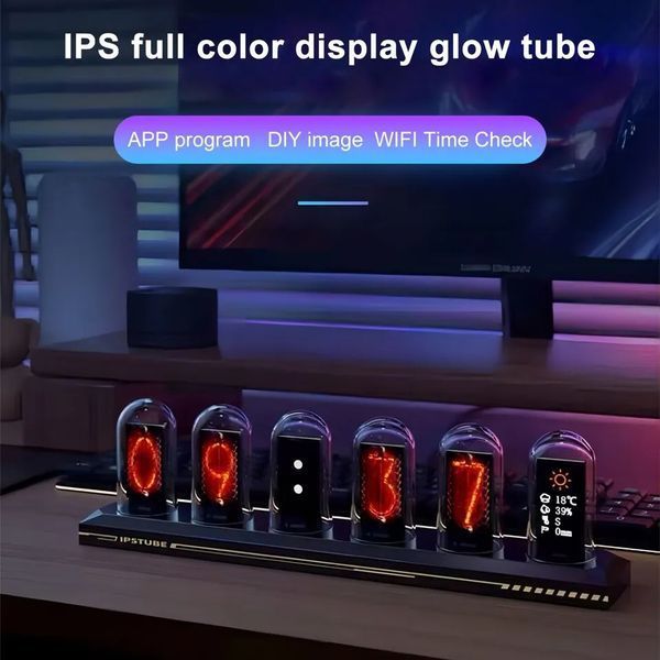 Світлодіодний RGB електронний настільний цифровий годинник Ipstube з відображенням погоди, APP контроль 100224 фото