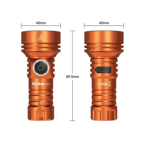 Потужний акумуляторний ручний ліхтарик Wurkkos TS11 RGB Orange (2000Lm, Anduril 2.0, 1*18350, 616м) 040405 фото