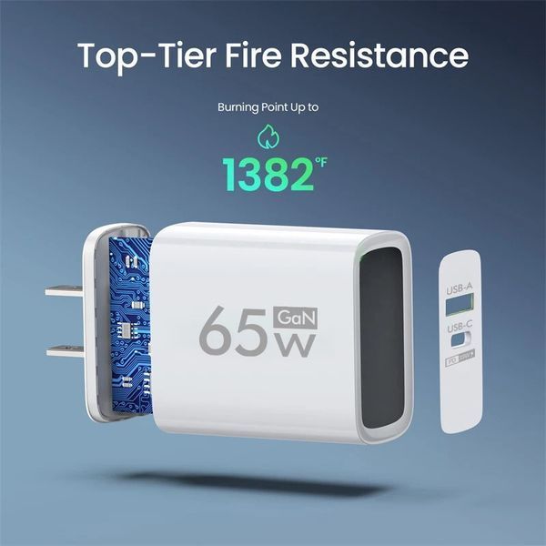 Адаптер блок живлення швидка зарядка GAN 65W Quick Charger White PD 3.0, QS 3.0 (1*USB Type A, 1* USB Type C) 100816 фото