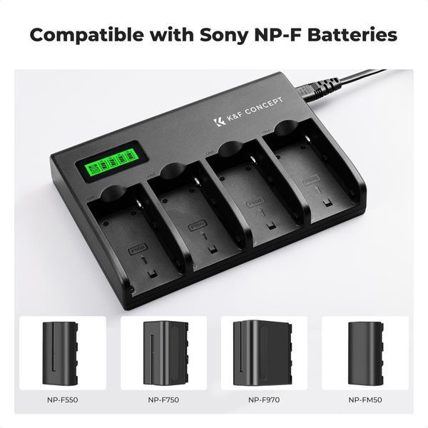 4-канальний зарядний пристрій K&F Concept NP-F з РК-дисплеєм для акумуляторі Sony NP-F (KF28.0045EU) KF28.0045EU фото