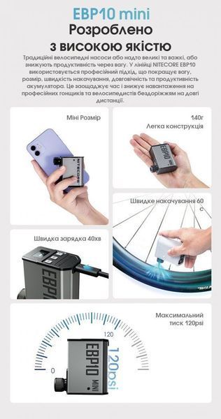 Компактний електричний насос, компресор Nitecore EBP10 mini (USB-C)