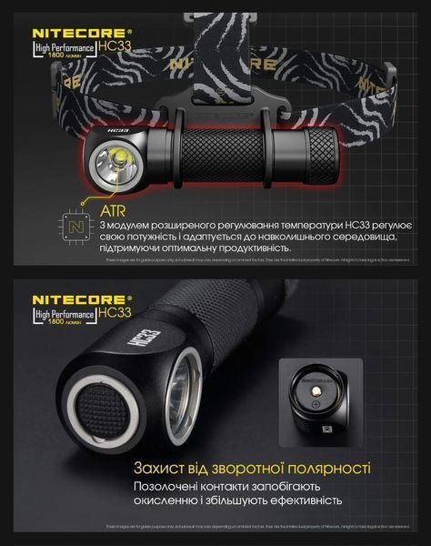 3в1 - Надпотужний налобний, ручний + кемпінговий ліхтар Nitecore HC33 з АКБ (1800Лм, 187м, магніт, дифузор) 010202 фото