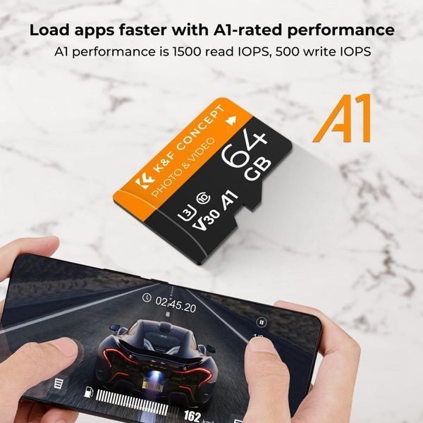 Картка пам&rsquo;яті micro SD card 64G U3/V30/A1 K&F Concept з SD адаптером (KF42.0012)