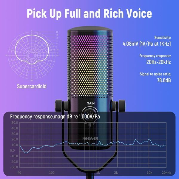 Ігровий USB мікрофон Neewer CM24 з RGB підсвічуванням