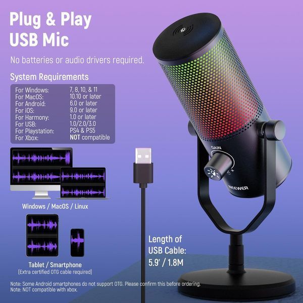 Ігровий USB мікрофон Neewer CM24 з RGB підсвічуванням