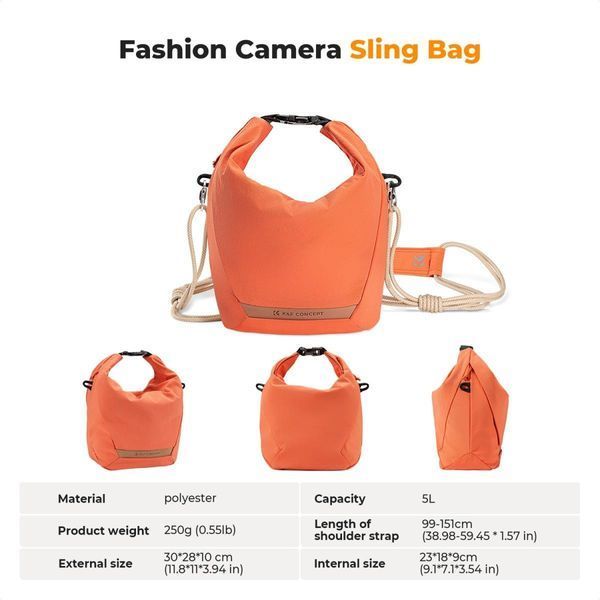 Легка сумка на одне плече для фотоапарата K&F Concept Camera Sling Bag 5л Urban Wander U11 Orange (KF13.168) KF13.168 фото