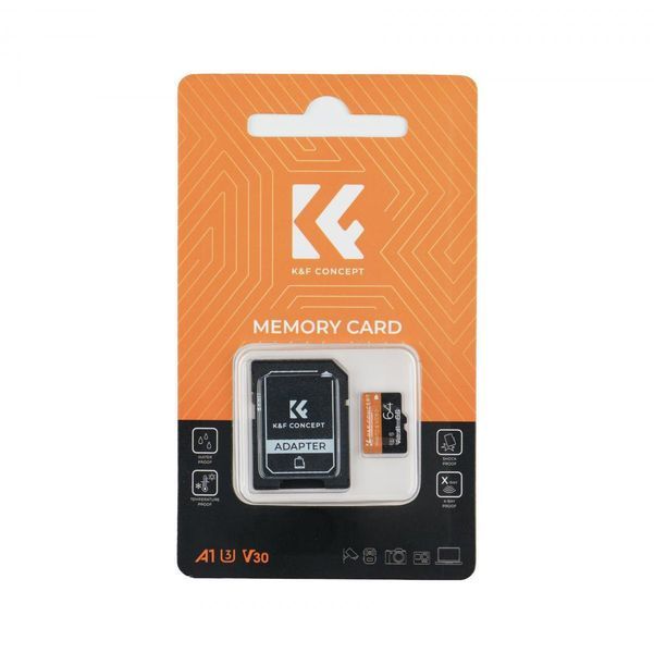 Картка пам&rsquo;яті micro SD card 64G U3/V30/A1 K&F Concept з SD адаптером (KF42.0012)