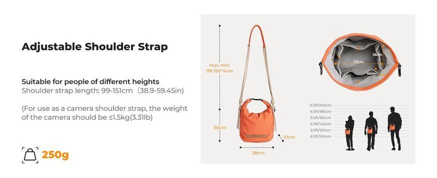 Легка сумка на одне плече для фотоапарата K&F Concept Camera Sling Bag 5л Urban Wander U11 Orange (KF13.168) KF13.168 фото