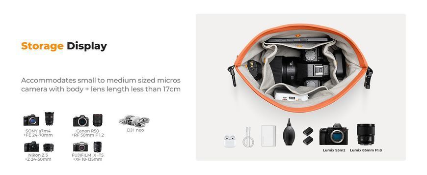 Легка сумка на одне плече для фотоапарата K&F Concept Camera Sling Bag 5л Urban Wander U11 Orange (KF13.168) KF13.168 фото
