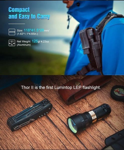 Ліхтар лазерний LEP Lumintop Thor II Aluminium Black (500Люмен, 1800м, 1*18350)