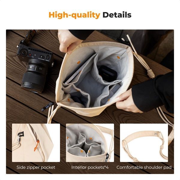 Легка сумка на одне плече для фотоапарата K&F Concept Camera Sling Bag 5л Urban Wander U11 Beige (KF13.168V1)