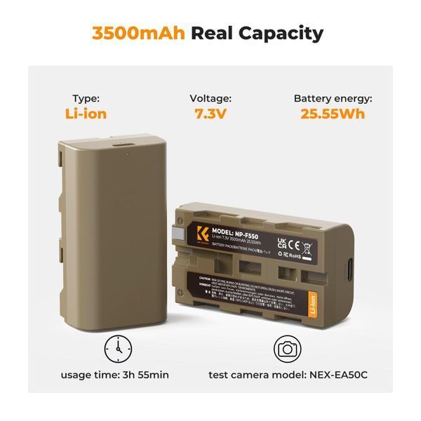Акумулятор K&F Concept NP-F550 для Sony 3500mAh із зарядним портом USB Type-C (KF28.0035) KF28.0035 фото