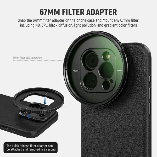 Чохол Neewer PA053 Phone Case з адаптерами для фільтрів 17 і 67мм для iPhone 15Pro Black 10104172 фото