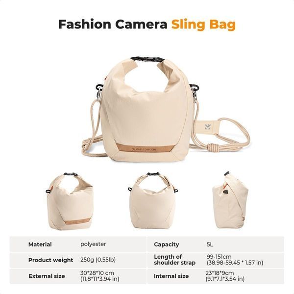 Легка сумка на одне плече для фотоапарата K&F Concept Camera Sling Bag 5л Urban Wander U11 Beige (KF13.168V1)