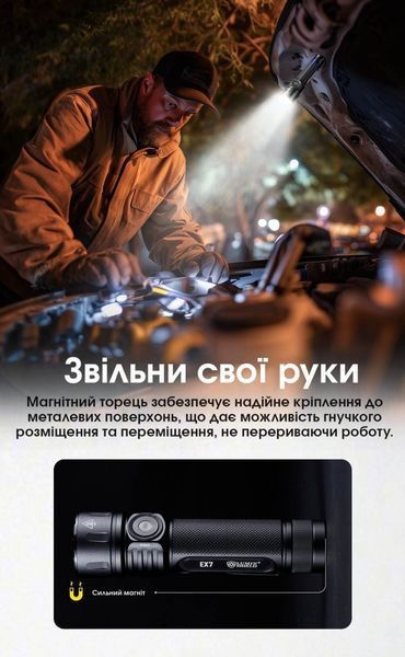 Потужний ліхтар, що фокусується Nitecore EX7 комплект з акб NL2160HP 6000мАг (USB-C, магніт, 6000Лм, 500м, 1*21700) 010329.1 фото