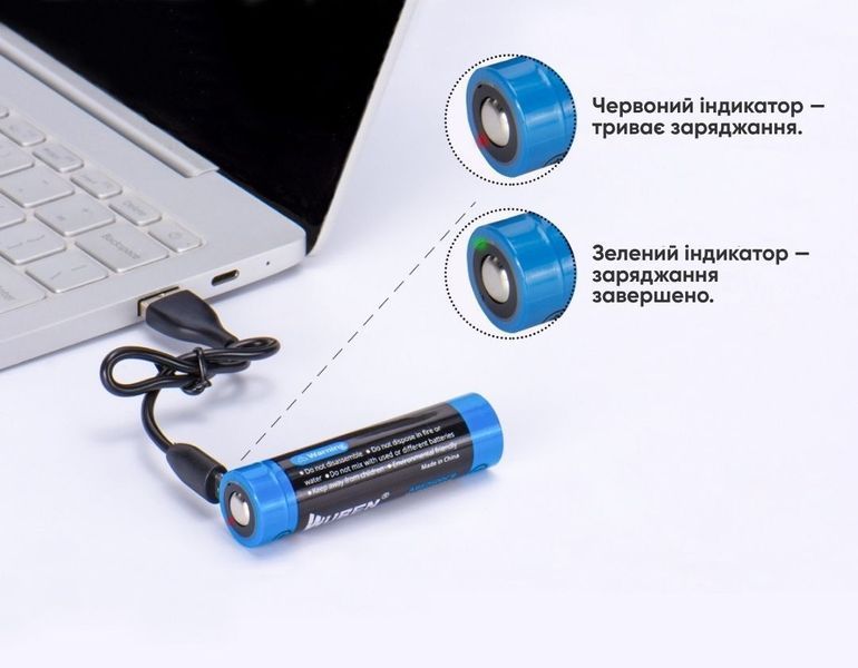 Перезаряджуваний літій-іонний акумулятор 18650 Wuben ABE2600CR з портом Type-C 2600мАг 3,7В