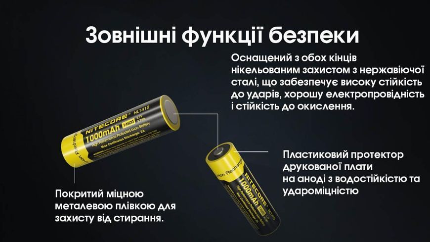 Акумулятор літієвий Li-Ion 14500 Nitecore NL1410 (1000mAh), захищений