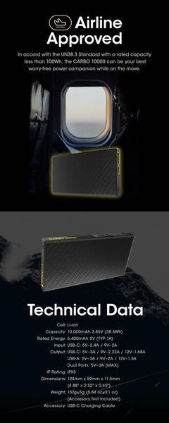Зовнішній зарядний пристрій повербанк Power Bank Nitecore CARBO 10000 (20W, QC 3.0, 10000mAh)