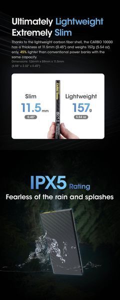 Зовнішній зарядний пристрій повербанк Power Bank Nitecore CARBO 10000 (20W, QC 3.0, 10000mAh)