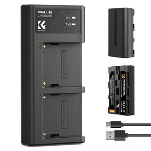 Комплект з двох акумуляторів 2600mAh та зарядного пристрою K&F Concept NP-F550 для Sony (KF28.0046) KF28.0046 фото