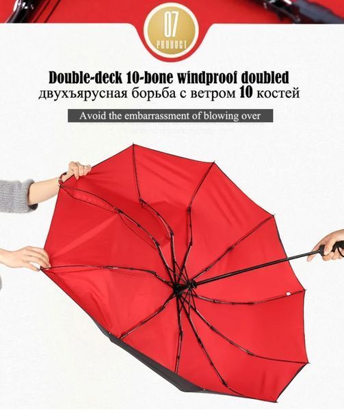 Зонтик TopX с двойной тканью и УФ-защитой черно-красная, автомат 100904 фото