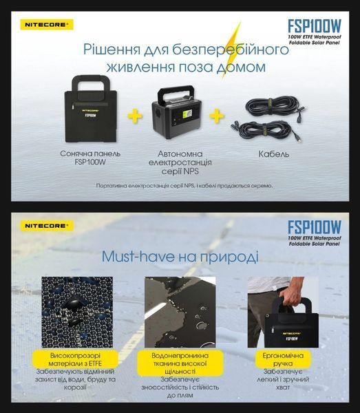 Панель сонячна Nitecore FSP100W (100W), вологозахищена 010415 фото
