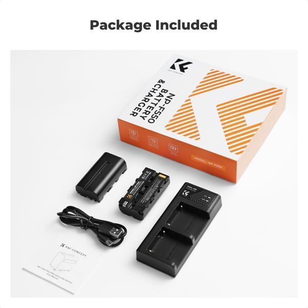 Комплект з двох акумуляторів 2600mAh та зарядного пристрою K&F Concept NP-F550 для Sony (KF28.0046)