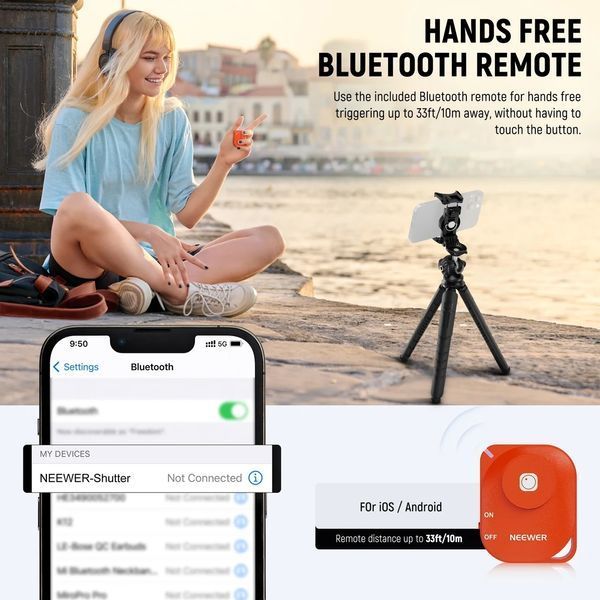 Гнучкий міні-штатив для фотоапарата, смартфона, екшн-камери NEEWER TP35 з дистанційним керуванням 29,5см 10103661 фото