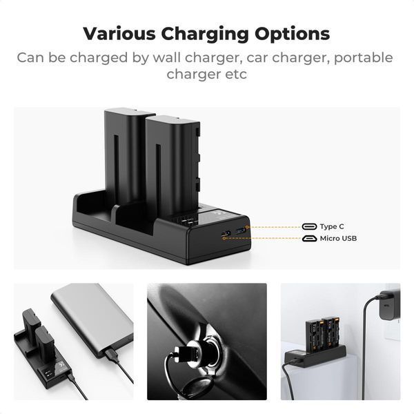 Комплект з двох акумуляторів 2600mAh та зарядного пристрою K&F Concept NP-F550 для Sony (KF28.0046)