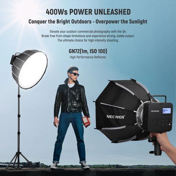 Студійний спалах на штатив NEEWER Q4 400W 2.4G TTL Flash з акумулятором та прямокутною сумкою 5600К, CRI 95+