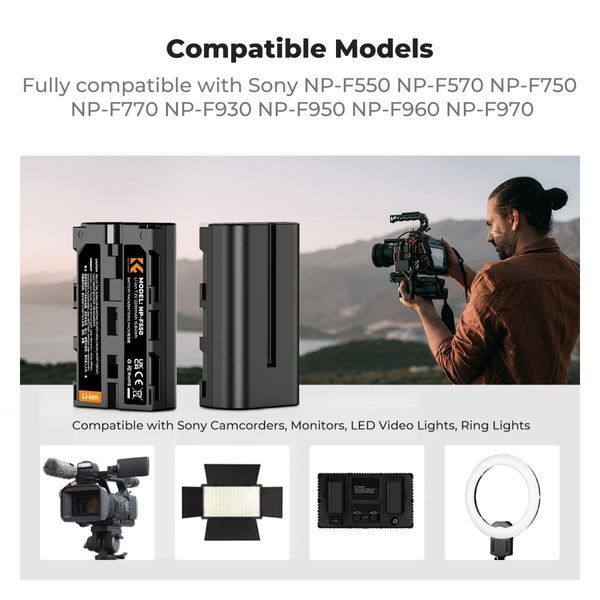 Комплект з двох акумуляторів 2600mAh та зарядного пристрою K&F Concept NP-F550 для Sony (KF28.0046)