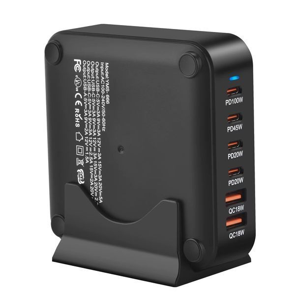 Настільний USB зарядний пристрій хаб 6в1 220W GaN3 (4*USB Type-C, 2*USB Type-A, швидка зарядка) 120101.2 фото