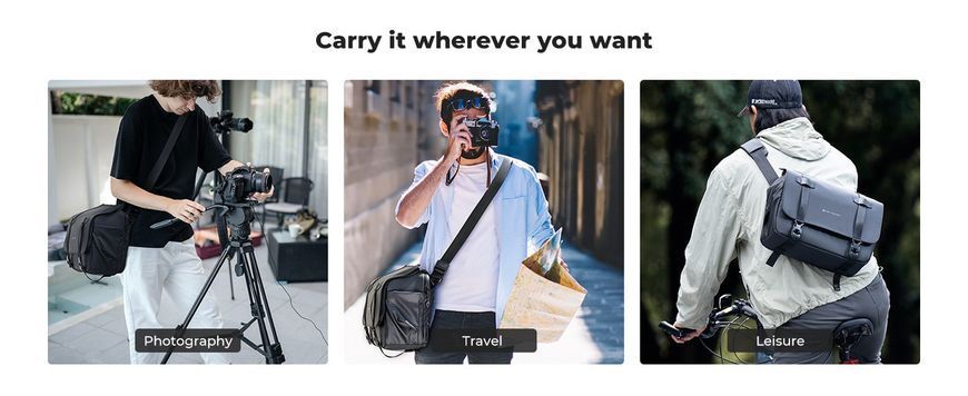 Cумка на плечо для фотоаппарата K&F Concept Camera Sling Bag 10л Urban Wander 10 Black (KF13.163) KF13.163 фото