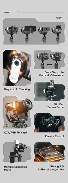 Стабілізатор відеозйомки триосьовий Hohem iSteady MT2 + KIT для камери, смартфона