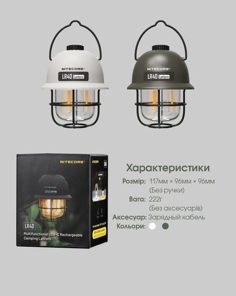 Ліхтар кемпінговий Nitecore LR40 (USB Type-C), армійський зелений 010105 фото