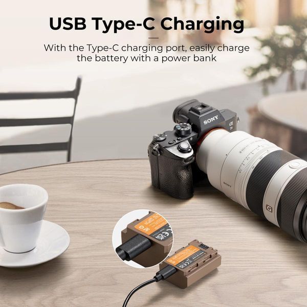 Акумуляторна батарея K&F Concept NP-FZ100 для Sony A7iii A7Riii A7RIV A9 A6600 A6700 2280mAh з входом Type C (KF28.0023)