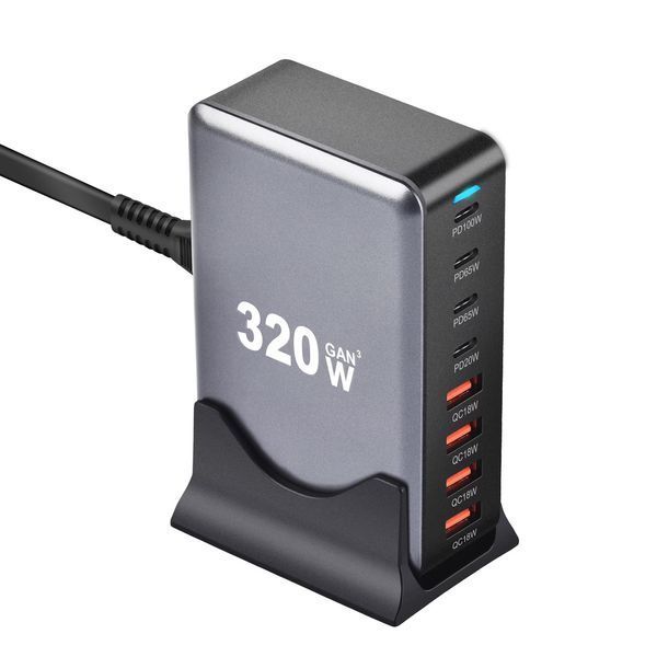 Настольное USB зарядное устройство хаб 8в1 320W GaN3 (4*USB Type-C, 4*USB Type-A, быстрая зарядка) 120101.3 фото