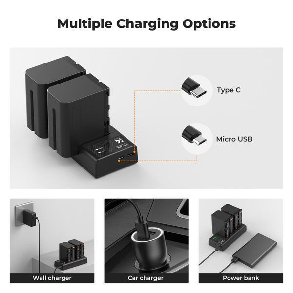 Комплект з двох акумуляторів 6600mAh та зарядного пристрою K&F Concept NP-970 для Sony (KF28.0047) KF28.0047 фото