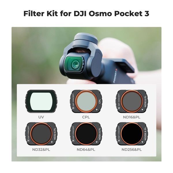 Набор магнитных фильтров K&F Concept UV+ CPL+ ND16&CPL+ ND32&CPL+ ND64&CPL+ ND256&CPL для DJI Osmo Pocket 3 SKU.2149 фото