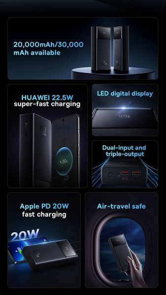 Зовнішній зарядний пристрій повербанк Baseus Star Lord Display 22.5W 30000 mAh black 020902 фото