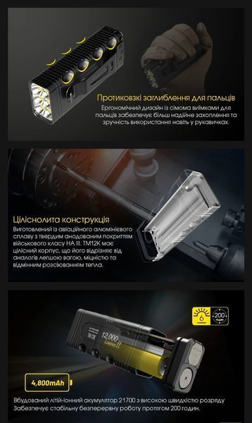 Потужний перезаряджуваний ліхтар Nitecore TM12K з OLED дисплеєм (6xCree XHP50 HD, 12000 люмен, 5 режимів, USB Type-C) 010321 фото