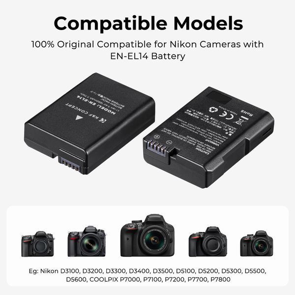 Акумулятор K&F Concept EN-EL14 ємністю 1050 мАг для камер Nikon (KF28.0020V1) KF28.0020V1 фото