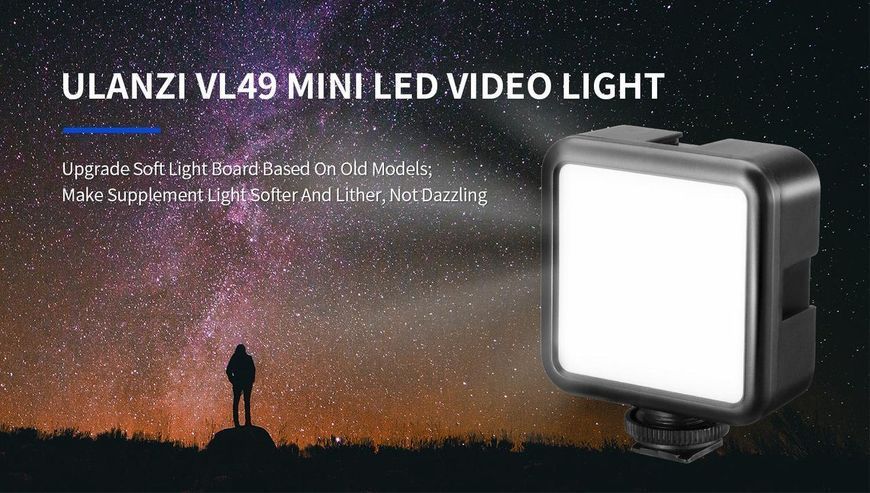 Светодиодный мини-фонарь накамерный свет Ulanzi VL49 Black (5500К, 2000мАч, CRI 95+) 050223 фото