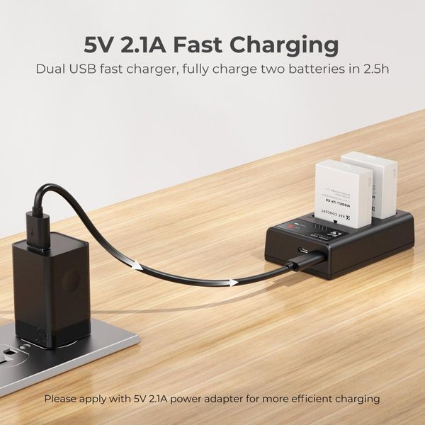 Комплект із двох акумуляторів та зарядного пристрою K&F Concept LP-E8 1200mAh для камер Canon (KF28.0027) KF28.0027 фото