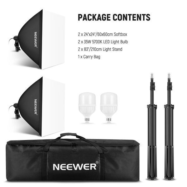 Комплект двухцветного студийного света NEEWER NK200 (2*софтбоксы 60*60см, 2*лампы 35 Вт 5700K, 2*стойки 210см) 10103352 фото