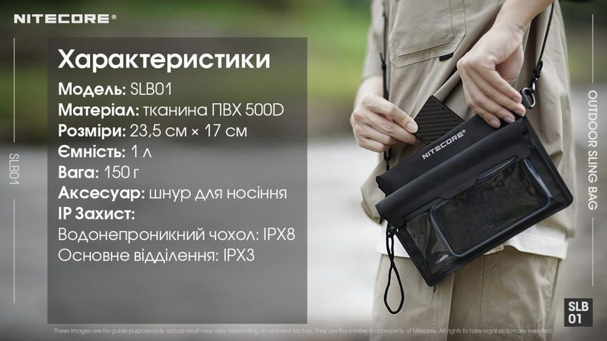 Сумка-слінг водонепроникна, гермочохол Nitecore SLB01 чорний 1л (ПВХ 500D)