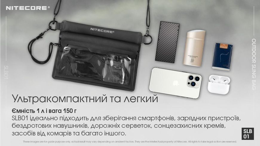 Сумка-слінг водонепроникна, гермочохол Nitecore SLB01 чорний 1л (ПВХ 500D)