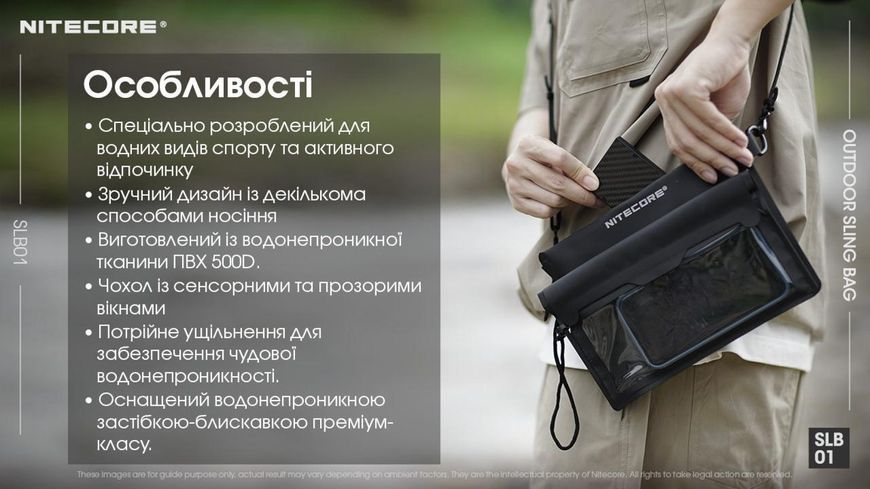 Сумка-слінг водонепроникна, гермочохол Nitecore SLB01 чорний 1л (ПВХ 500D)